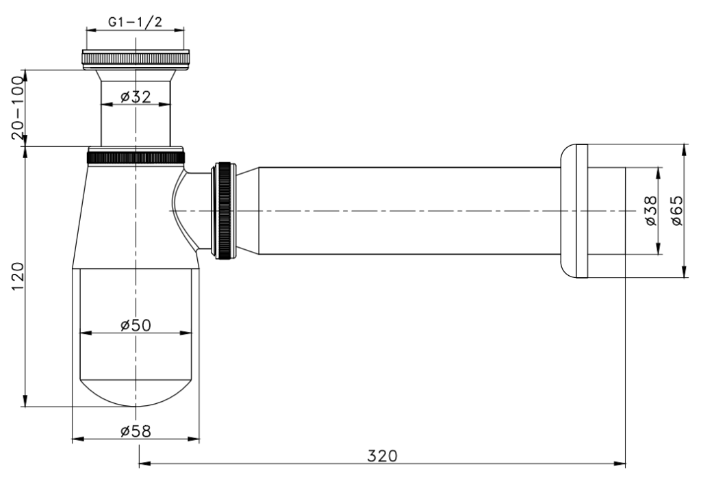 11/2X40mm bottle trap diagram