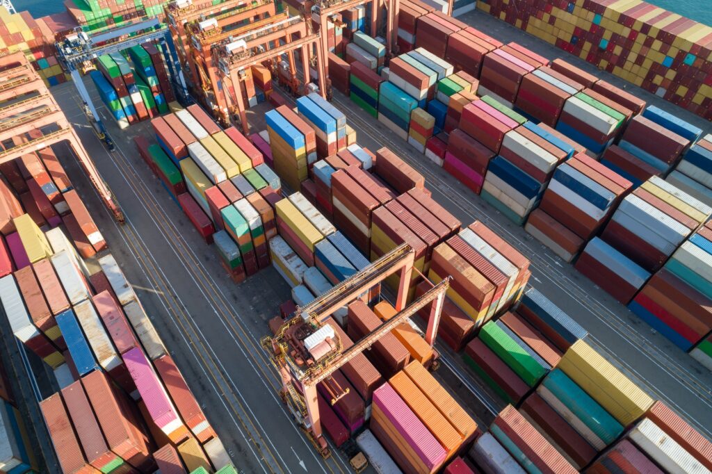 Aerial view of sea freight containers