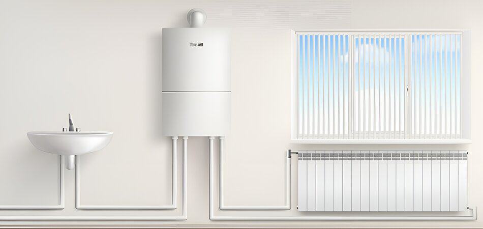 boiler water heater with radiator and washbasin